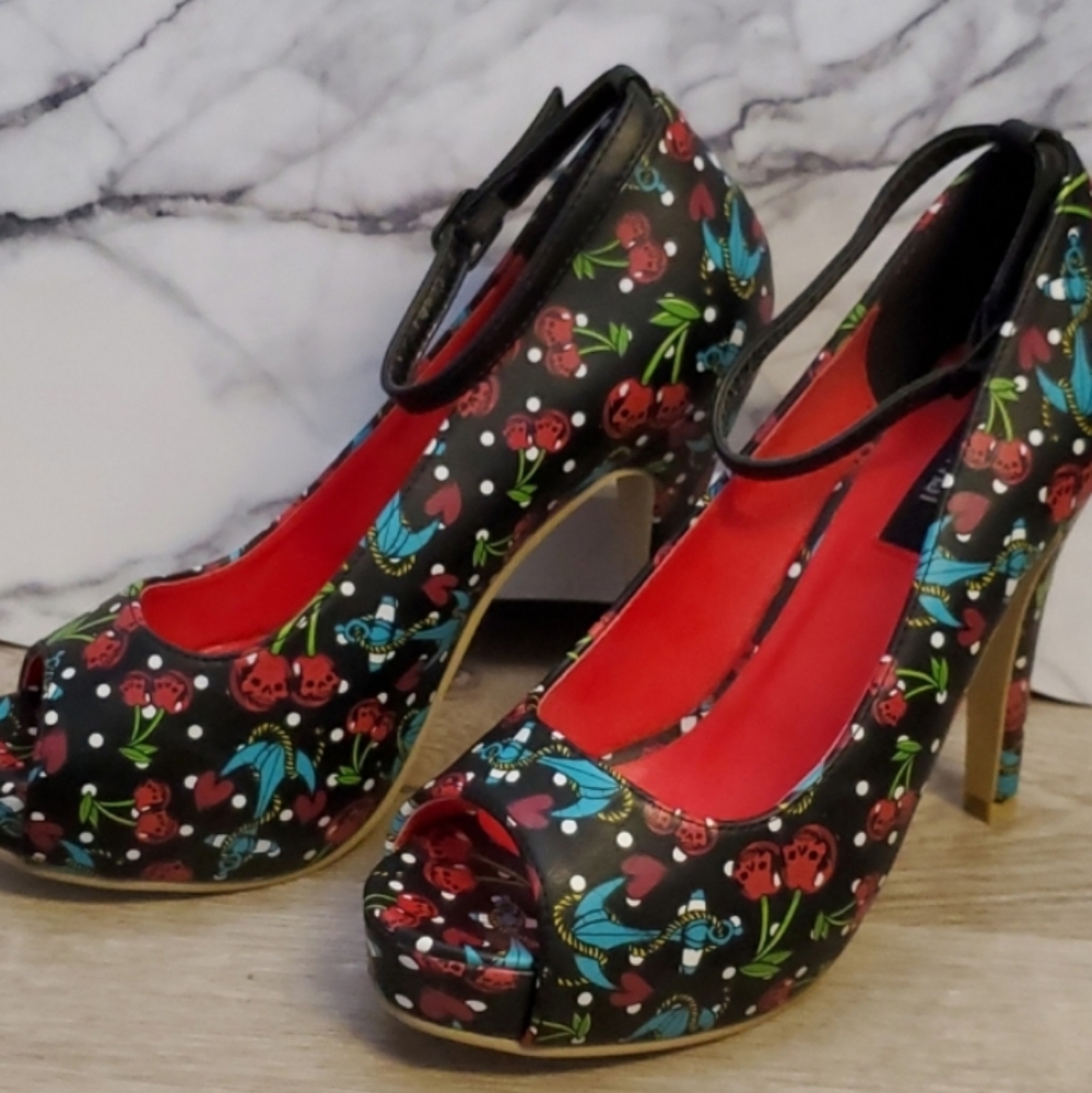 Rare Iron Fist Cherry Skull peep toe shoes